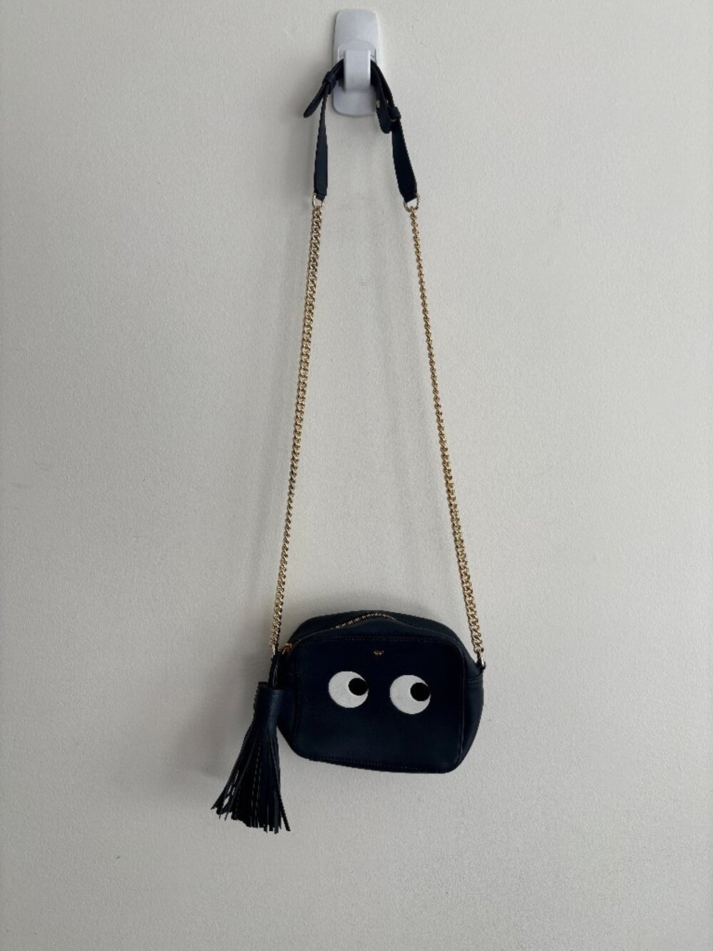 $1365 Anya Hindmarch Blue Leather Eyes Crossbody Bag/ Shoulder Strap Purse